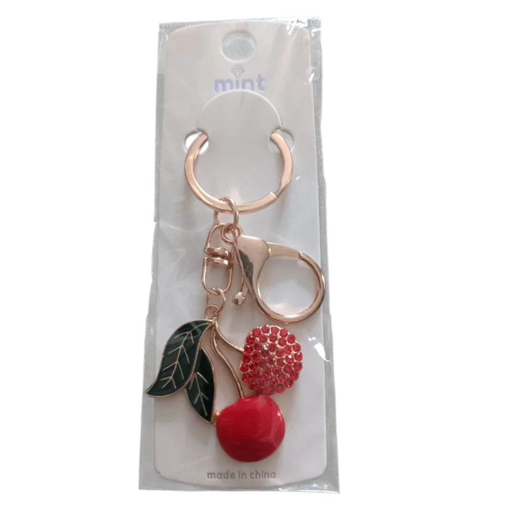 Bling Rhinestone Cherry Keychain Purse Backpack Charm